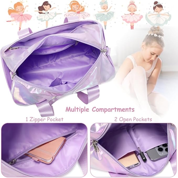 Dance Bag for Girls Dancers Ballet Bag Shiny Rainbow Sports Duffle Bag for Girls Ballerina Gym Duffle with Waterproof Dry Wet Separated Compartment