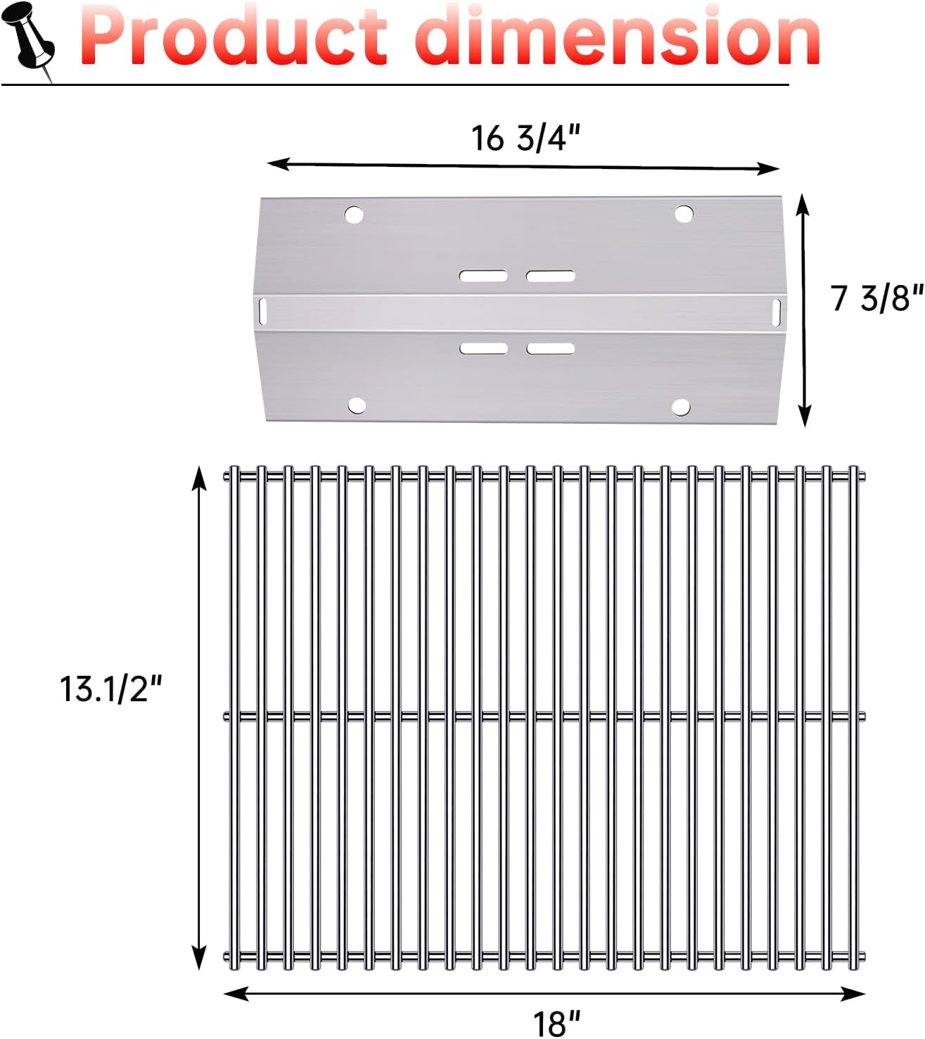 BBQ Grill Grates Replacement for Cuisinart Gas Grill CGG-200, CGG-220, CGG-240 Accessories, Stainless Steel Cooking Grate Grids Gas Grill Parts 18 Inch for All Foods Portable Gas Grillls