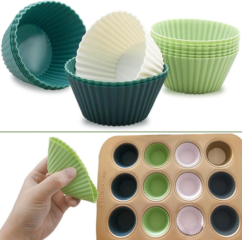 24 Pack Silicone Baking Cups Reusable Muffin Liners Non-Stick Cup Cake Molds Set Cupcake Silicone Liner Standard Size Silicone Cupcake Holder Silicon Cups for Baking Bpa Free (4 Colors)