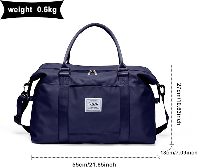 Womens travel bags, weekender carry on for women, sports Gym Bag, workout duffel bag, overnight shoulder Bag fit 15.6 inch Laptop (Large, Navy Blue)