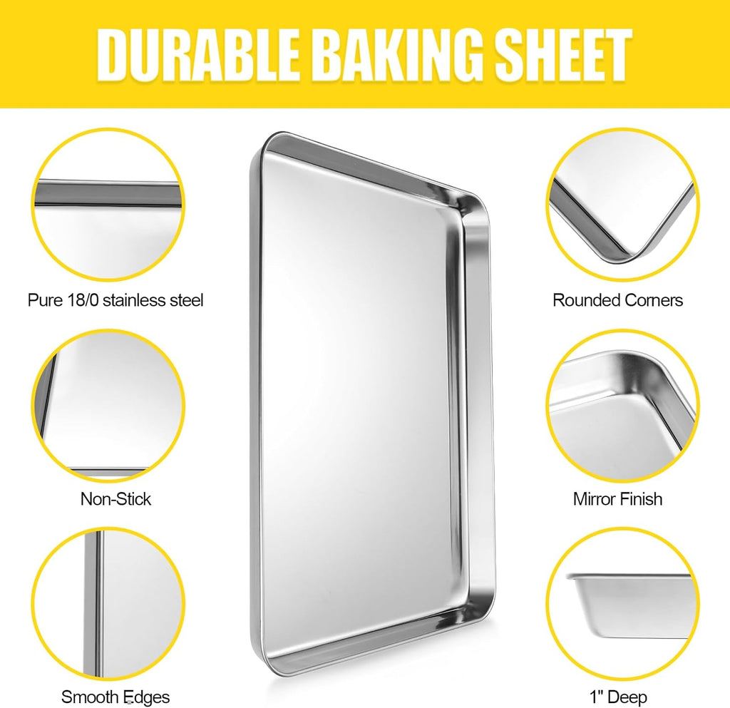 Baking Sheet, Cookie Sheet, Stainless Steel Baking Pan, 2 Piece-17.3''x 12.3'' x 1'', Half Sheet Pan for Oven, Baking Tray for Baking&Roasting, Nonstick&Nontoxic&Easy Clean
