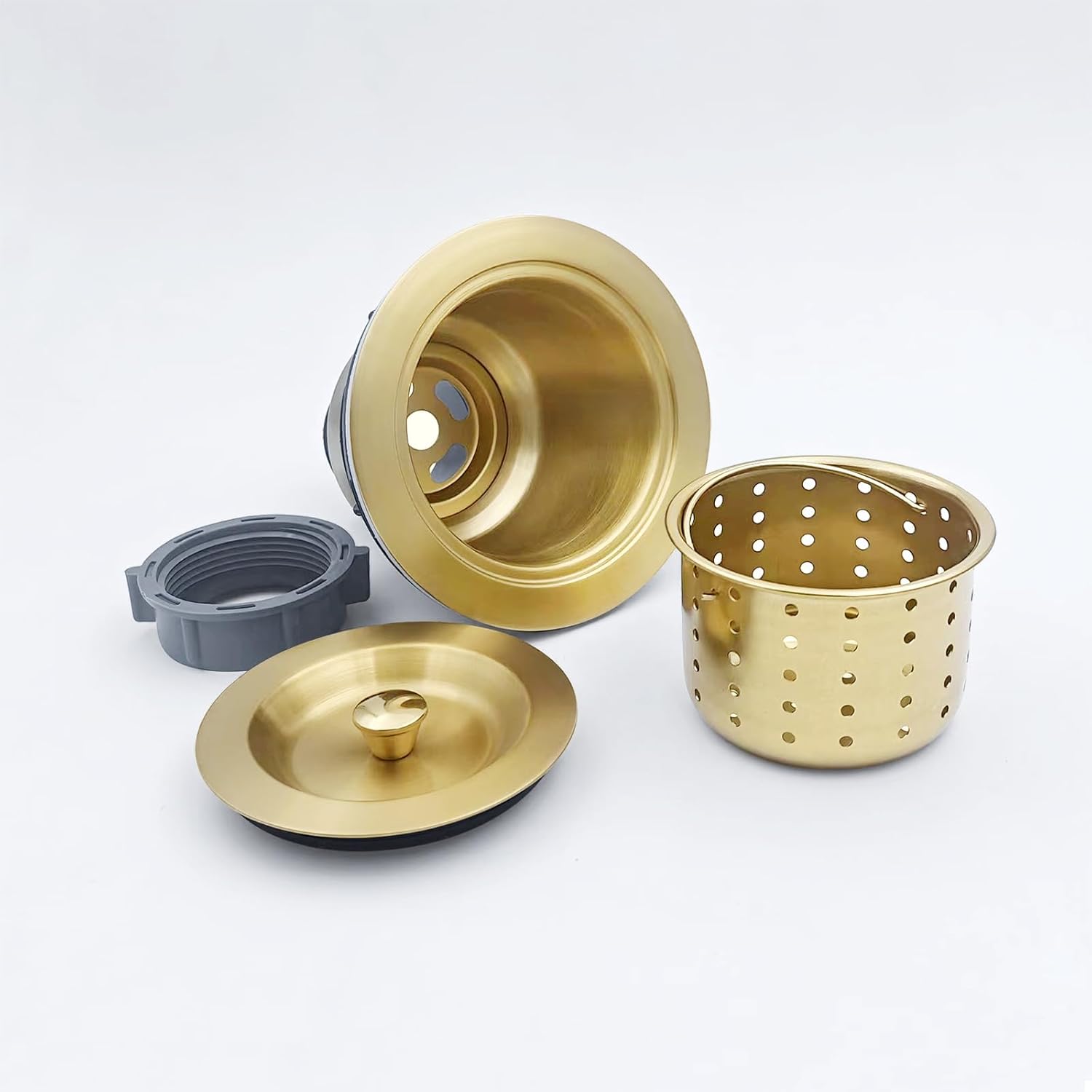 3-1/2-Inch Kitchen Sink Drain Strainer Assembly Kit, GZILA Deep Waste Basket Strainer with Sealing Lid Sink Stopper, 304 Stainless Steel Brushed Gold