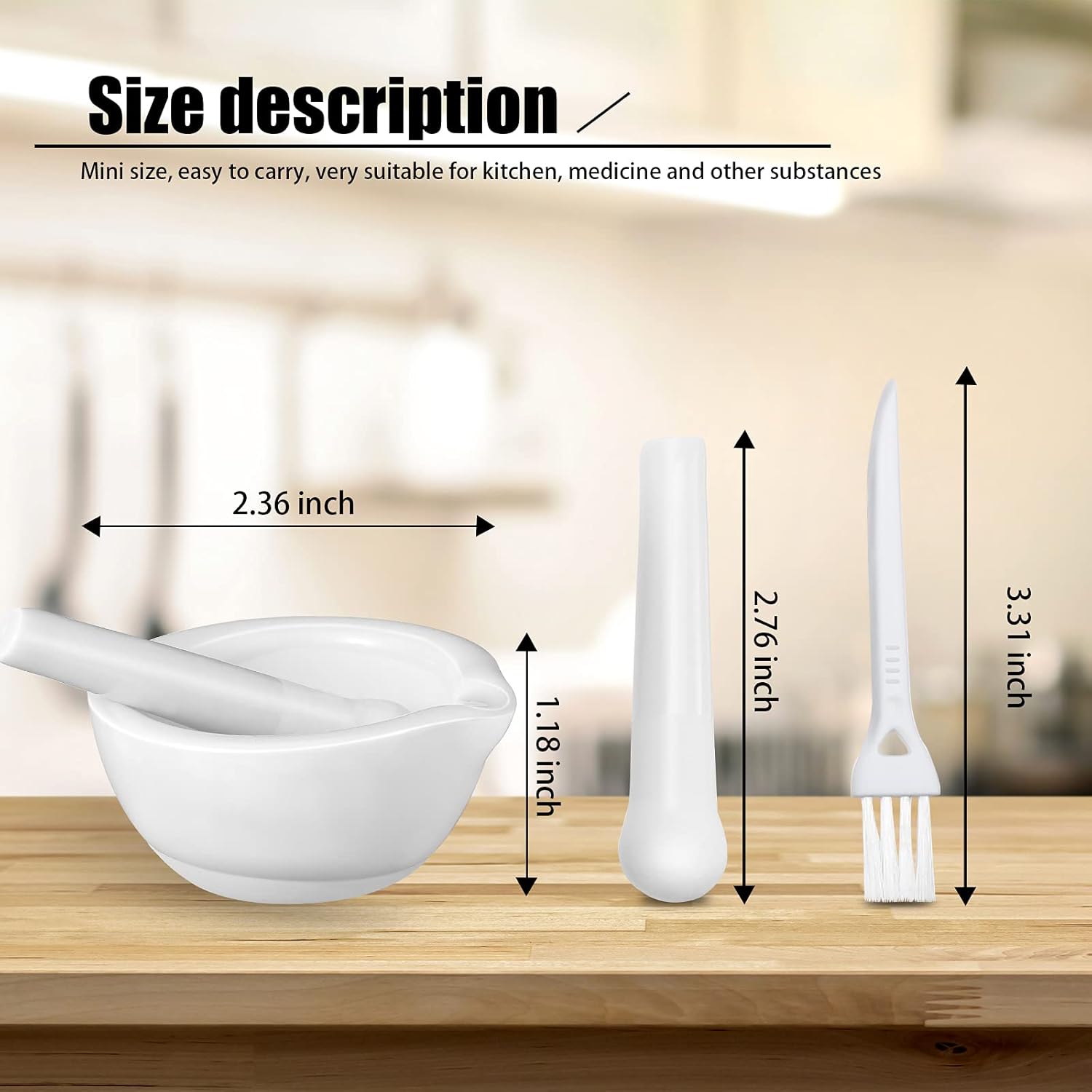 2 Sets Mini Porcelain Mortar and Pestle Set Porcelain Herb Grinder Crusher Grinding Bowl Kitchen Mixing Grinding Bowl with 2 Pieces Brushes for Seasonings, Sesame, Herbs, Medicine(60 mm)