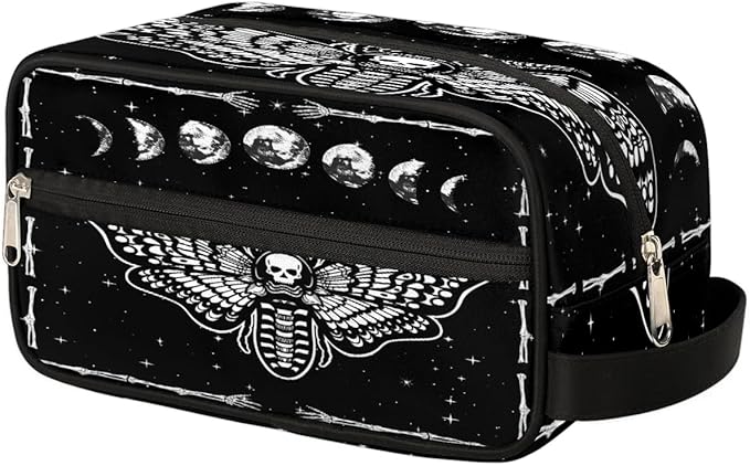 Gothic Skull Black Hanging Toiletry Bag,Travel Hygiene Kits,Waterproof Makeup Carry-on Bags,Cosmetic Bag,Approved Shave Dopp Kit for Toiletries Shower Bathroom Halloween Accessories Gifts