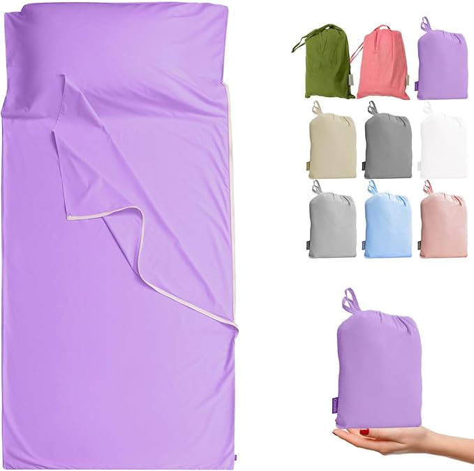 Brand - GANNAFEE Cotton Sleeping Bag Liner with Zipper - 100% Cotton Travel Sheet Sleep Sack Adult - Travel Sleeping Bag for Hotels Camping Hiking