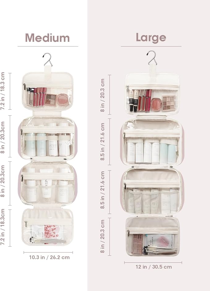 Travel Toiletry Bag for Women Large Hanging Makeup Bag Organizer Toiletries Bag for Full Size Essentials Accessories Cosmetics (Dusty Rose (Large))