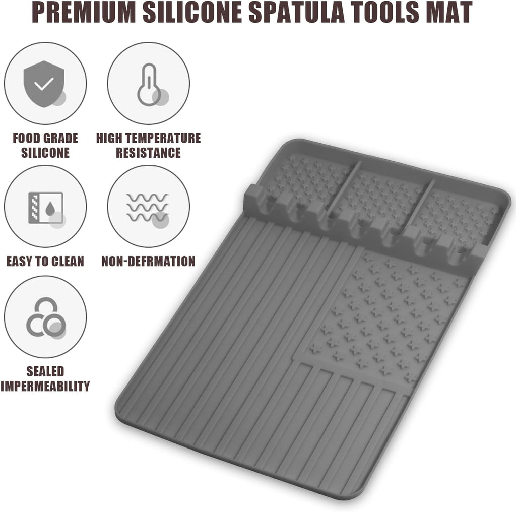 2 PCS Silicone Griddle Tools Mat for Blackstone,Grill BBQ Caddy Utensils Holder for Kitchen,Cooking & Countertop,Large Spatula Mat with Drip Pad,Griddle Accessories for Blackstone (Grey-2)