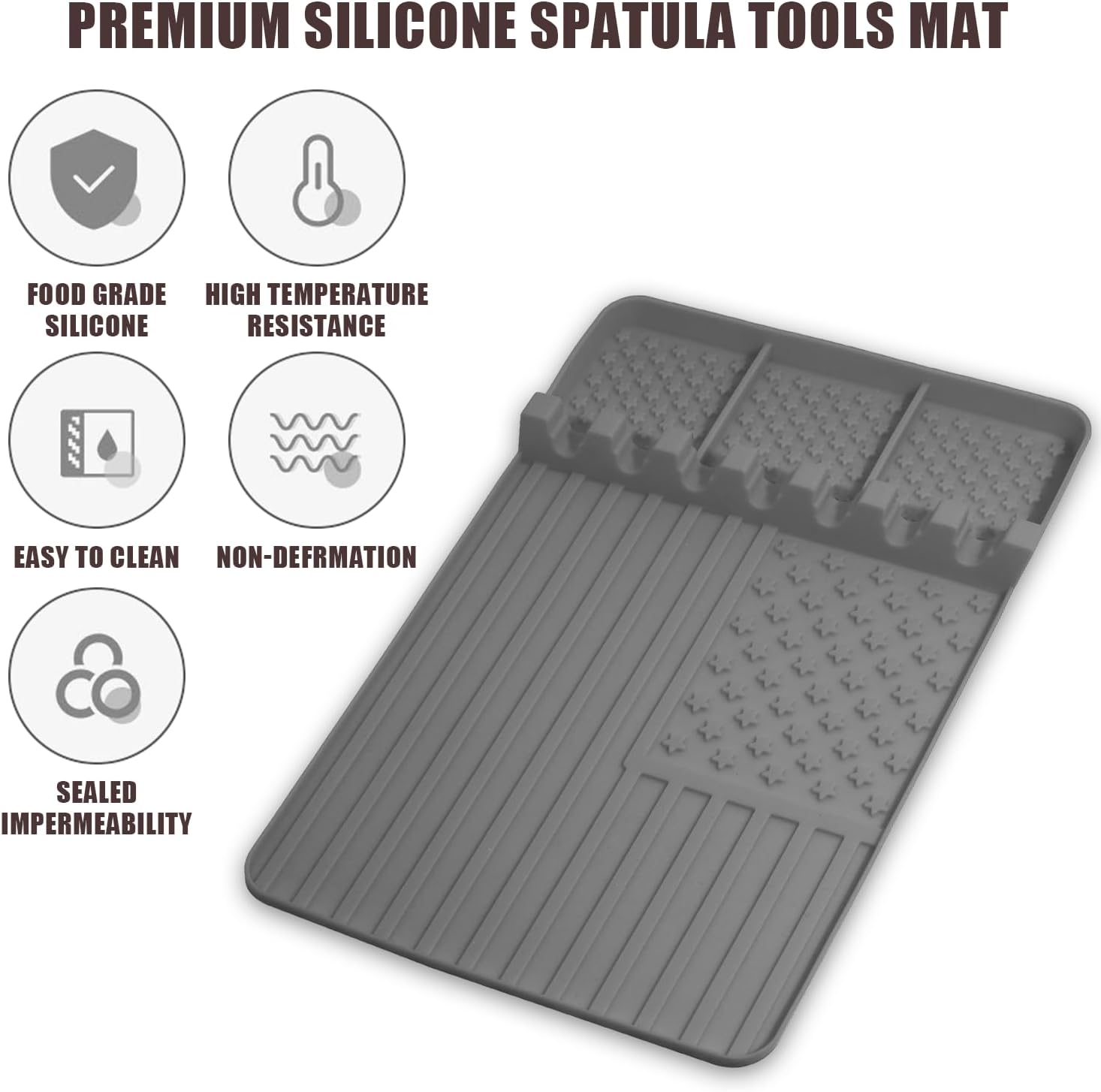 2 PCS Silicone Griddle Tools Mat for Blackstone,Grill BBQ Caddy Utensils Holder for Kitchen,Cooking & Countertop,Large Spatula Mat with Drip Pad,Griddle Accessories for Blackstone (Grey-2)