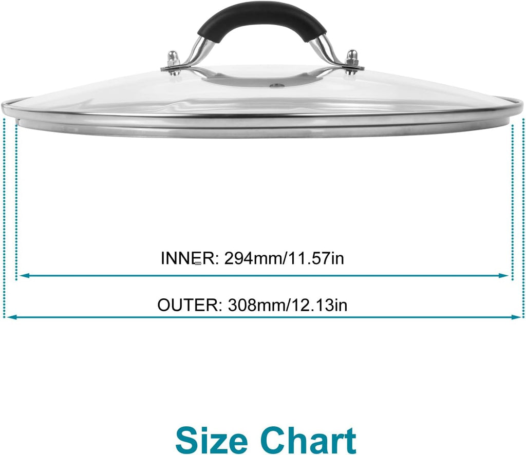 12 Inch Pan Lid - Glass Lid with Stainless Steel Handle for Frying Pan and Pots (12" Lid)