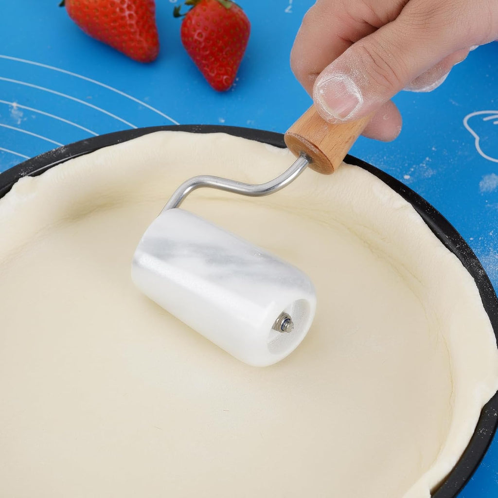 Tianman Small Marble Rolling Pin Pizza Roller, Marble Pastry Roller Non-Stick T-Type, For Cake Baking Tortilla Fudge Pizza Cookies and Other Kitchen Baking Cooking (Type 3 White).