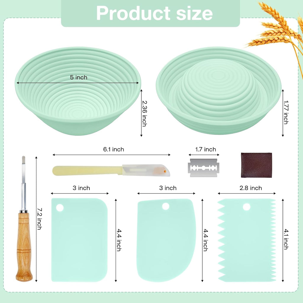 Silicone Banneton, Sourdough Bread Baskets (Set of 6, 5 Inch), Round Proofing Bread Bowls with Starter Kit, Bread Making Baking Supplies