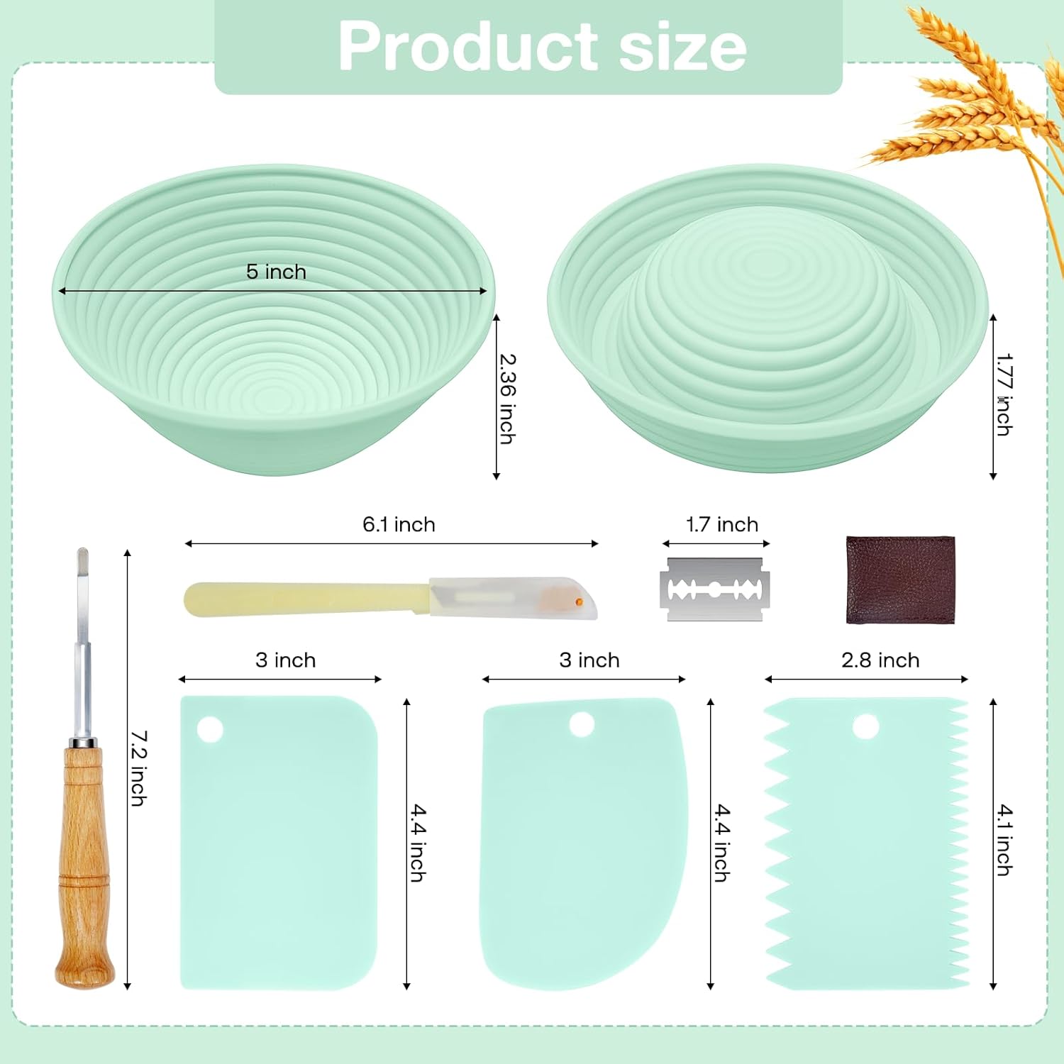 Silicone Banneton, Sourdough Bread Baskets (Set of 6, 5 Inch), Round Proofing Bread Bowls with Starter Kit, Bread Making Baking Supplies