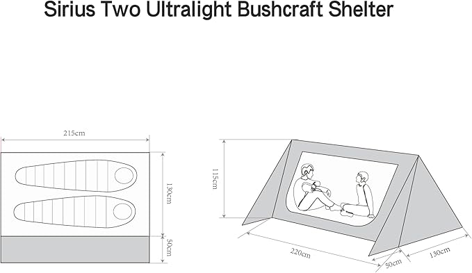 Sirius Two Ultralight Backpacking Tent, 2 Person Trekking Pole, Waterproof, Compact, Single Wall, Bushcraft Shelter for Camping, Hiking, Kayaking
