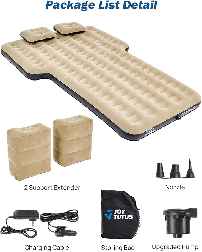 JOYTUTUS SUV Air Mattress Camping Bed,3.0 Thickened Flocking Car Camping Inflatable Mattress,Anti-Leakage,with 2 Pillows & Electric Pump Universal Car Bed for SUV Trunk and Rear Seat