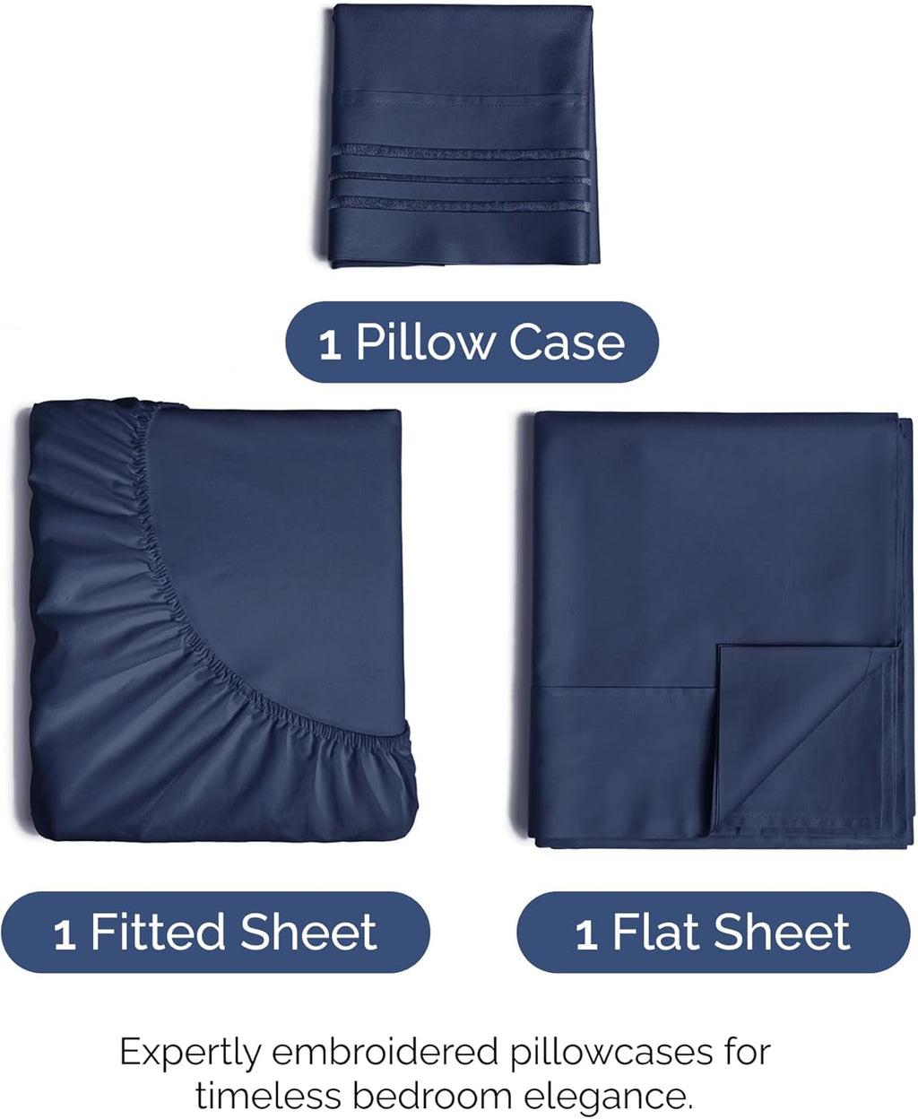 Twin Size 3 Piece Sheet Set - Comfy Breathable & Cooling Bed Sheets Set - Hotel Luxury Bedding for Women, Men, Kids, Teens, Boys & Girls - Deep Pockets, Ultra-Soft, Wrinkle Free - Oeko-Tex - Navy Blue