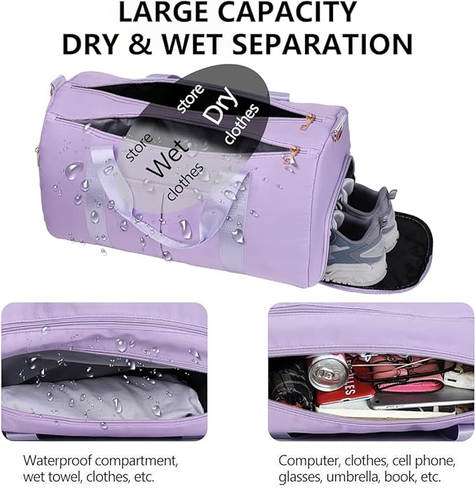 ICEIVY Gym Duffle Bag Dry Wet Separated Gym Bag Sport Duffle Bag Training Handbag Yoga bag with Extra Drawstring Backpack for man and women (TaroPurple-Upgrade) Large