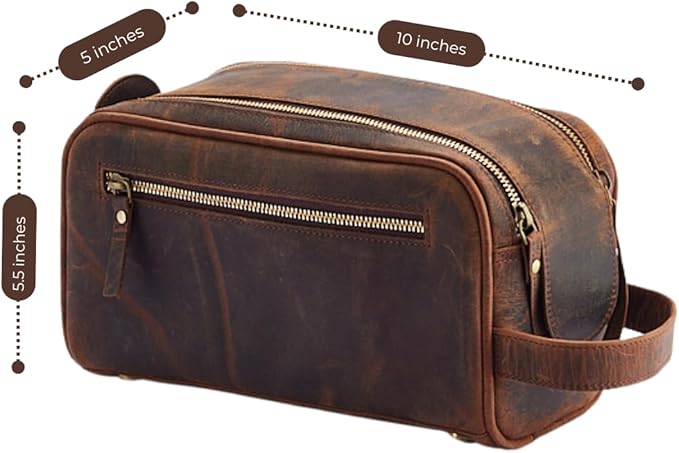 King Size Premium Leather Travel Toiletry Bag for Men and Women - Water-Resistant Dopp Kit - Mens Bathroom Bag, Shaving & Cosmetic Organizer - Toiletry Bag, Travel Bag Leather, Unisex Use
