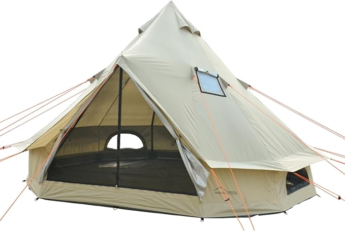 DANCHEL OUTDOOR B2A Waterproof Roomy Interior Yurt Tent, No Center Pole Bell Tent 4/8 Person Family Camping Glamping, 4 Season Hot Tents with Stove Jack 300D Oxford Nylon, 13ft/16.4ft Khaki