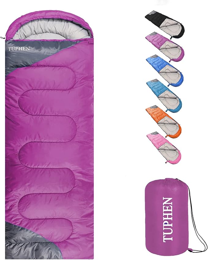 tuphen- Sleeping Bags for Adults Kids Boys Girls Backpacking Hiking Camping Microfiber Liner, Cold Warm Weather 4 Seasons Indoor Outdoor Use, Lightweight & Waterproof