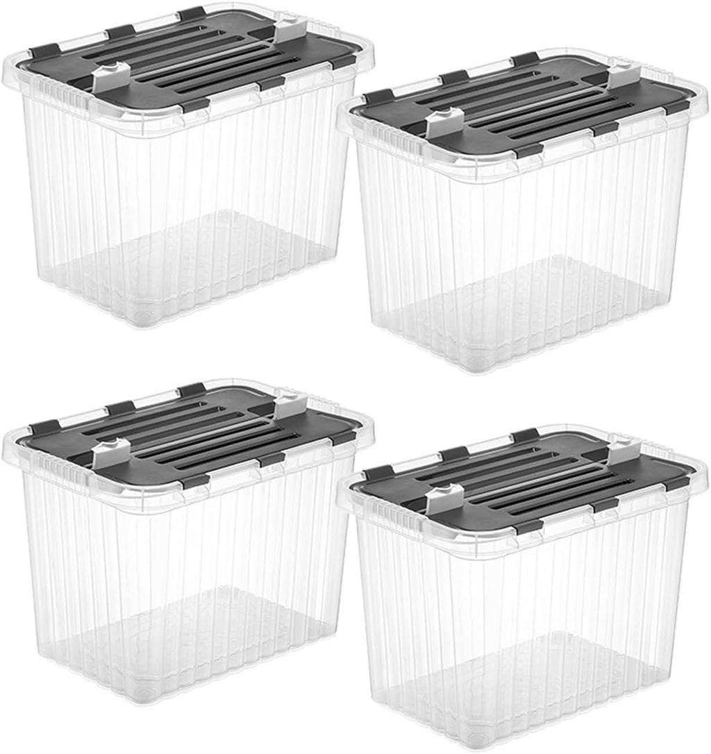 Superio Storage Bins with Lids, Clear Plastic Containers for Organizing, Stackable Totes, BPA Free, Odor Free, Organizer Boxes for Home, and Dorm (4 Pack, 20.25"x14"x14.6")
