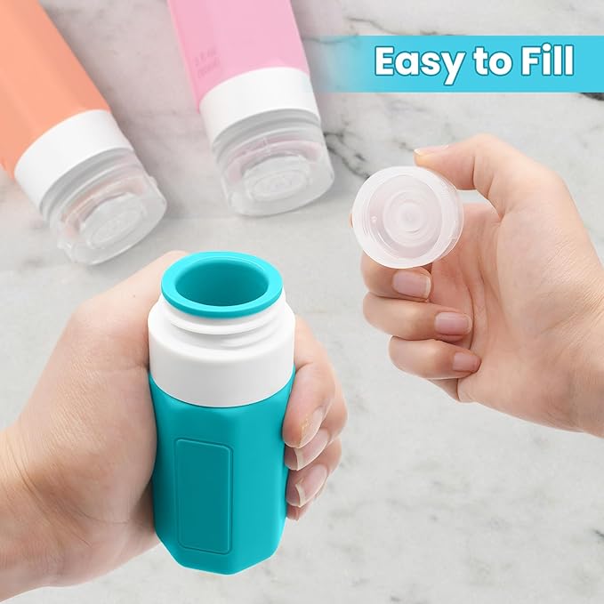 2 oz Travel Bottles, Small Size Containers, TSA Approved Silicone Travel Toiletries Bottles, Shampoo and Conditioner Kit for Women (Cream)