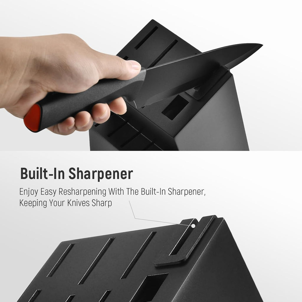 15-Piece Professional Kitchen Knife Set with Block – Built-in Sharpener, Anti-Slip Handles, Non-Slip Base – Effortless Cooking Tools for Chefs & Home Cooks (Black Red)