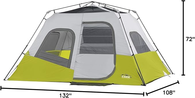 CORE Instant Cabin Tents | 6 Person / 9 Person / 10 Person / 12 Person Family Cabin Multi Room Pop Up Tents Car Camping | Included Storage Pockets for Camping Accessories