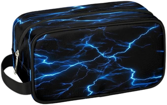 Blue Lightning Bolt Hanging Toiletry Bag,Travel Hygiene Kits for Boys Mens,Waterproof Makeup Carry-on Bags,Cosmetic Bag,TSA Approved Shave Dopp Kit for Toiletries Shower Bathroom Accessories Gifts