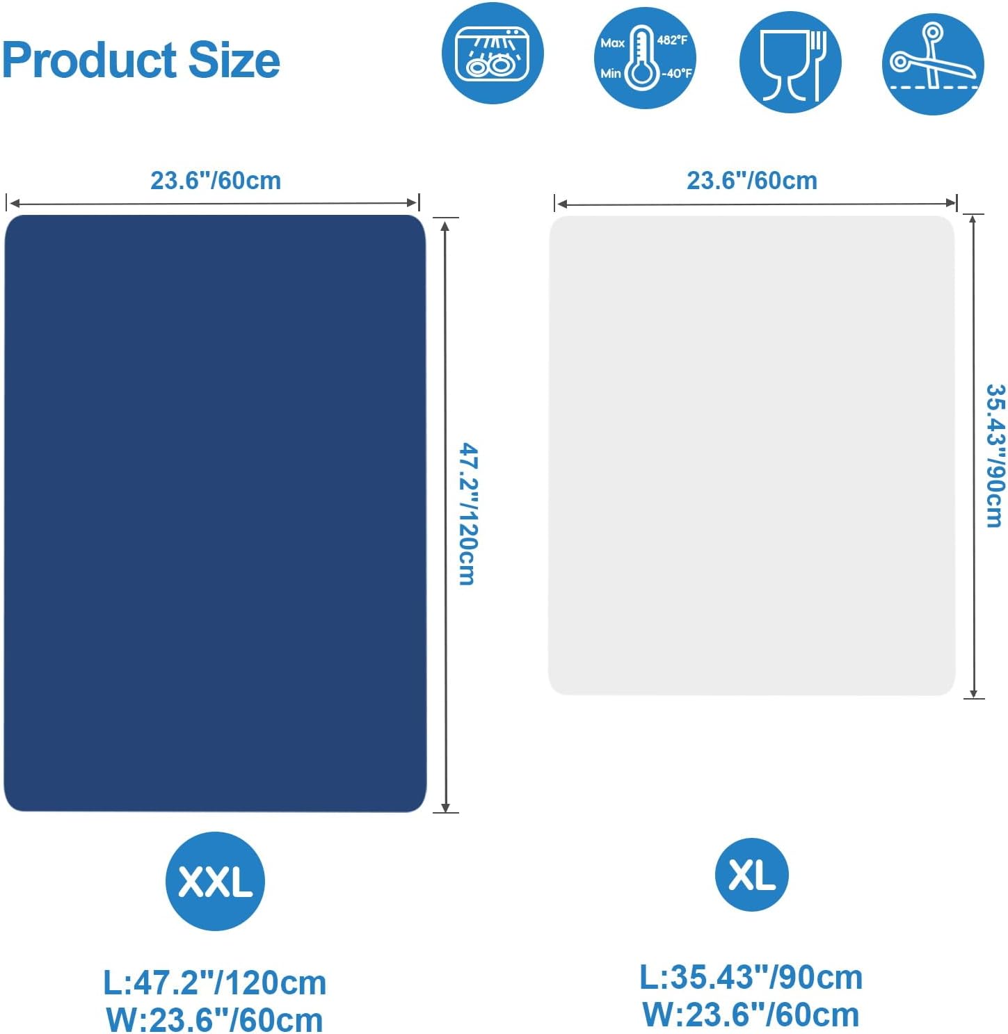 AECHY Silicone Mats for Kitchen Counter 47"x23.6"x0.08”, Largest Heat Resistant Mat Shipped Rolled Up Kitchen Island Silicone Countertop Protector Mat Nonslip Extra Large Counter Mat, Blue