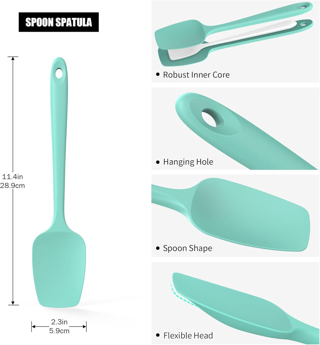 Heat Resistant Silicone Spoon Spatula, Doosu 600°F High Temp Flexible Cooking Spoons Kitchen Rubber Spoonula Scratch-Proof for Mixing Stirring Scraping Serving Non-Stick Cookware (11.4in, Aqua Sky)