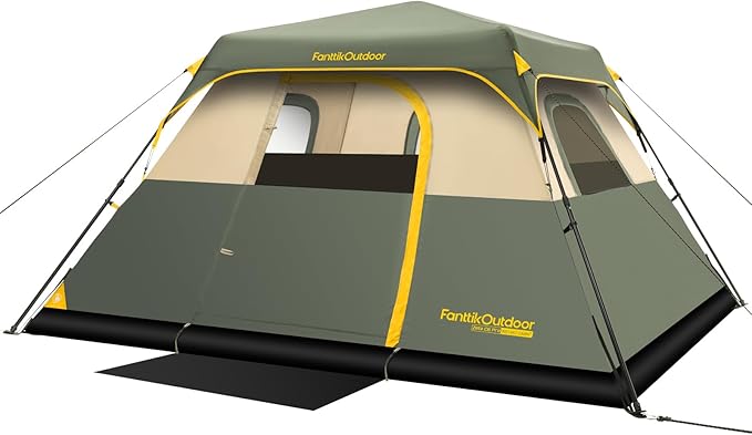 FanttikOutdoor Camping Tent 4/6/8/10 Person Instant Cabin Tent Setup in 60 Seconds with Rainfly & Windproof Portable with Carry Bag for Family Camping & Hiking, Upgraded Ventilation