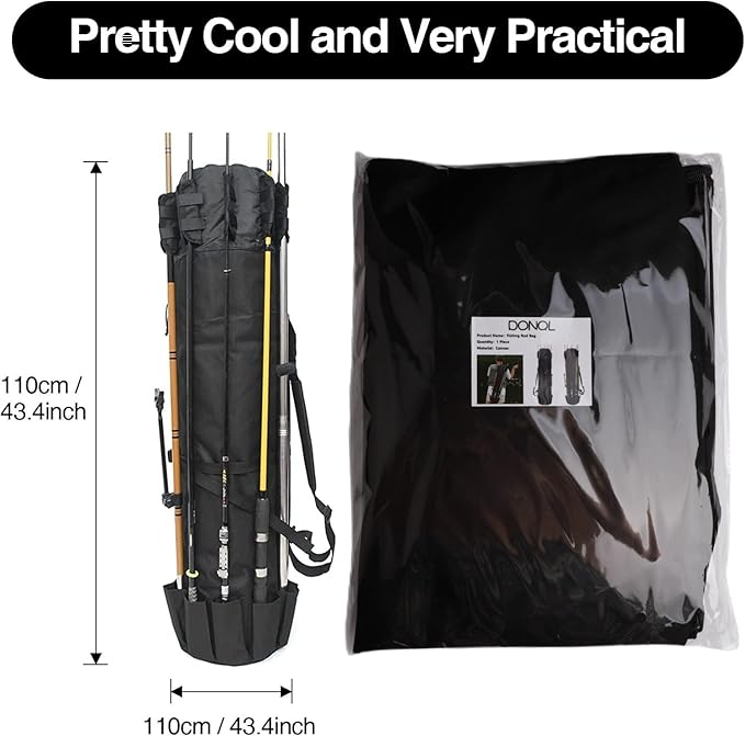 DONQL Fishing Rod Bags Outdoor Fishing Pole Holders Multifunction Camping Portable Canvas Backpack Case Fish Rod Storage Bag Fishing Rod Case Holding 5 Poles & Fishing Tackles (Black)