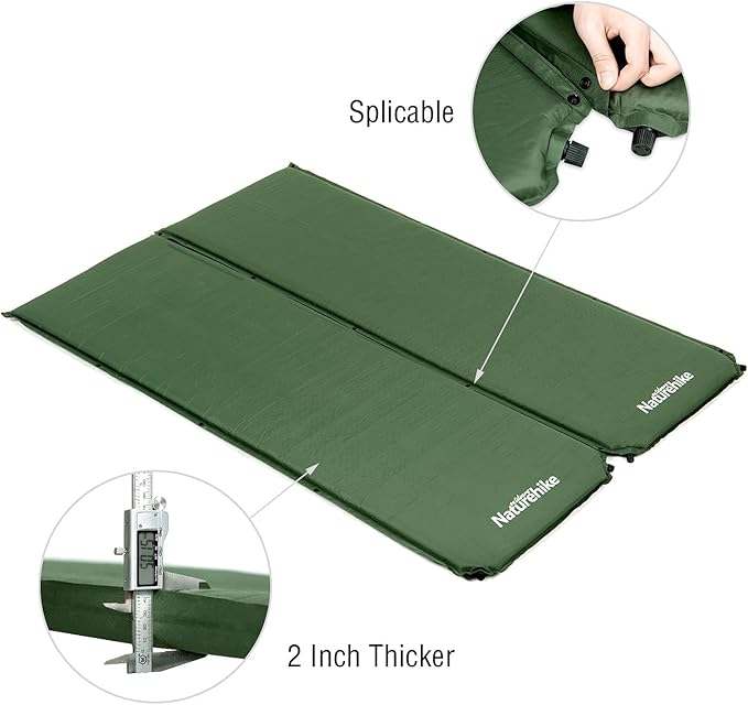 Naturehike Foam Self Inflating Sleeping Pad, 2 inch Thick Sleeping Pad for Camping, Durable Camping Mattress Connectable with Multiple, Lightweight Sleeping Mats for Backpacking, Tent, Hammock, Hiking