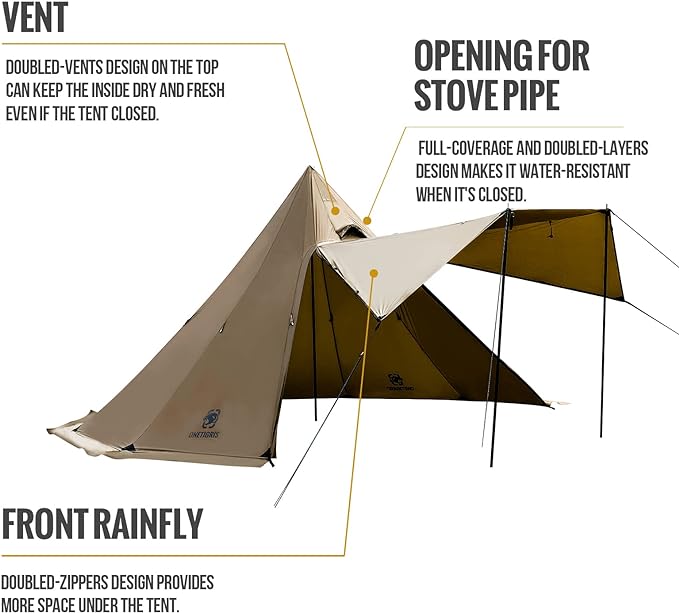 OneTigris Northgaze 2~4 Person Lightweight Hot Tent with Stove Jack,5.3lb, 4 Season Waterproof Lightweight Wind-Resistant for Camping Backpacking Hiking Hunting Fishing