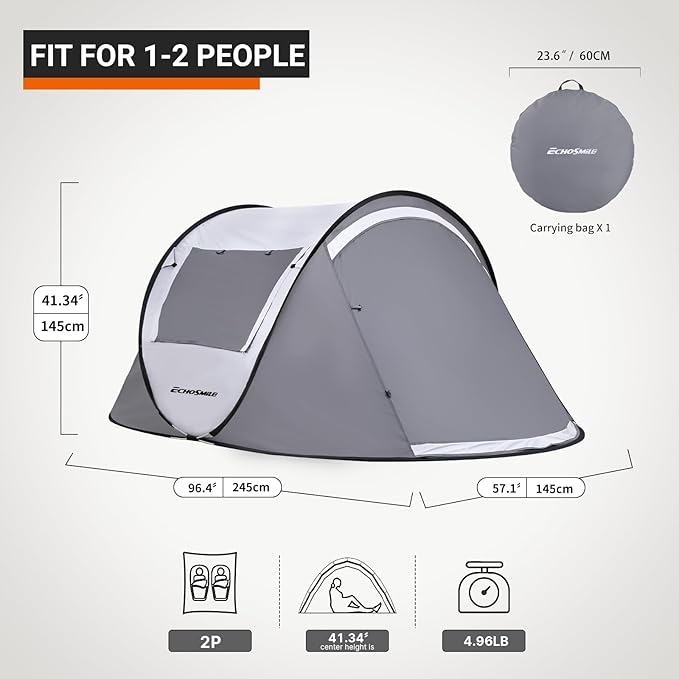 EchoSmile Camping Instant Pop Up Tent, 2/4/6/8/10 Person, Water Resistant Dome, Easy Setup for Camping Hiking and Outdoor, Portable with Carry Bag, 3 Season