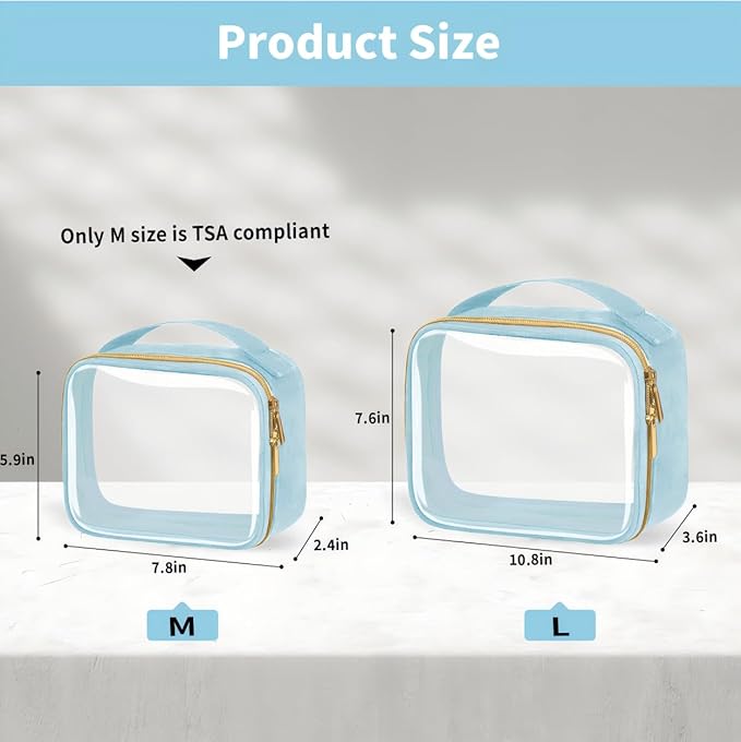 TSA Approved Travel Toiletry Bag,2 Pack Clear Makeup Bags with Handles,Quart Size Clear Cosmetic Bags for Traveling Women,Men,Carry on Airport Airline Compliant Bag,Blue