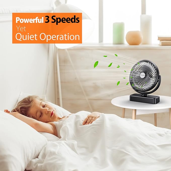 10000mAh Battery Operated Camping Fan with LED Light-7 inch USB Fan with Hanging Hook for Tent Car RV Hurricane Emergency Outage