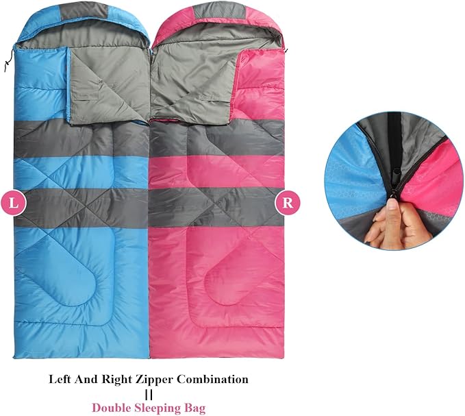 Sleeping Bags, Camping Sleeping Bag for Adults, 3 Season Warm & Cool Weather, Lightweight Waterproof Sleeping Bags for Indoor Outdoor Camping Traveling Backpacking, Pink/Blue/Black