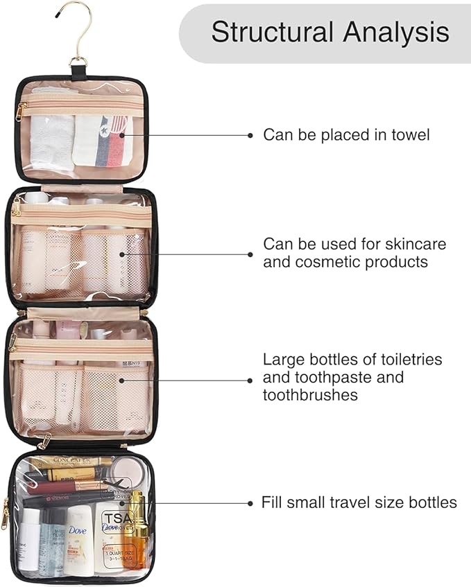 Travel Makeup Bag Hanging Toiletry Bag for Women Men TSA Approved Clear Bag Toiletries Waterproof Cosmetic Bag Toiletry Bag Travel Toiletry Organizer for Bathroom Shower, Black Diamond Grid