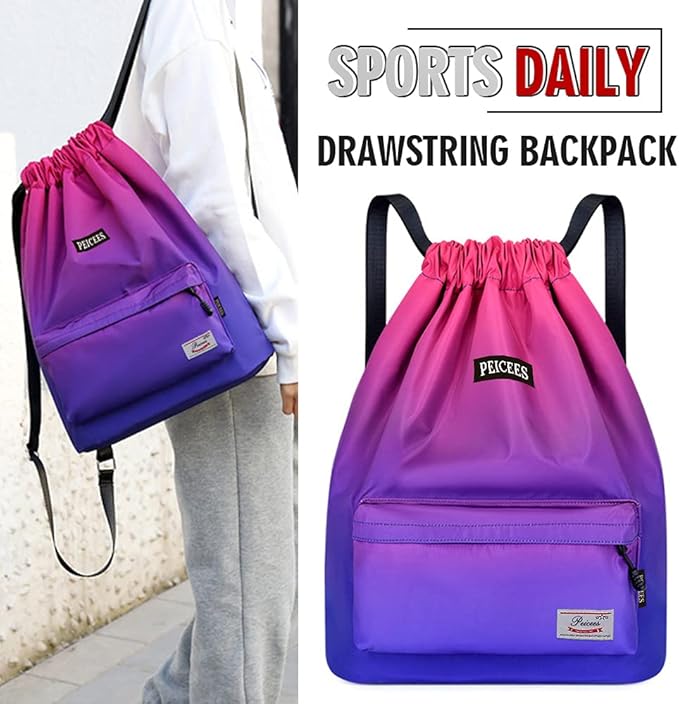 Peicees Waterproof Drawstring Sport Bag Lightweight Sackpack Backpack for Men and Women