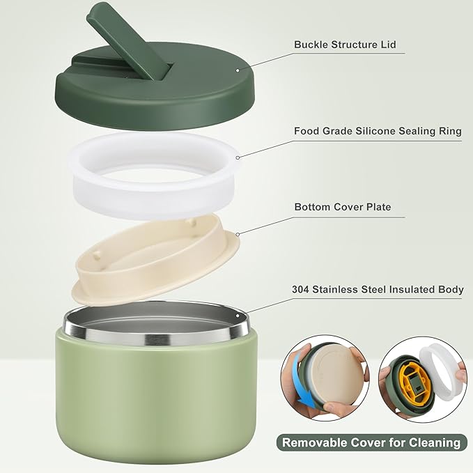 12oz Kids Soup Thermo for Hot Food Insulated Vacuum Food Jar with Buckle Lid, Stainless Steel Wide Mouth Leak Proof Lunch Container for School Travel 1 Pack