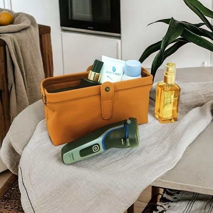 Personalized leather toiletry bag for men, mens travel bag toiletry, small dopp kit waterproof, top grain leather cosmetic bag, shaving bag without zipper