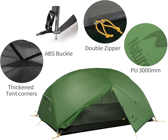 Naturehike Camping Tent, 2/3 Person Double Layer, Instant Easy Setup, Waterproof PU2000mm, 54 MPH Wind Resistance, UPF 50+, Outdoor Tent for Camping, Festivals, Backyard, Sleepovers