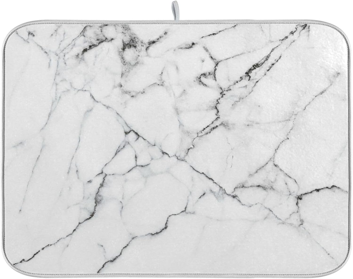 White Grey Marble Dish Drying Mat for Kitchen Counter Absorbent Microfiber Drying Pad, Large 18x24 in, Reversible Drainer Mats