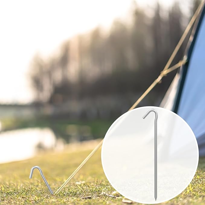 AAGUT Tent Stakes 9 Inch 8 Pcs Tent Pegs for Camping, Inflatable Metal Ground Galvanized Steel Stakes, Heavy Duty Camping Spikes, Outdoor Rug Stakes