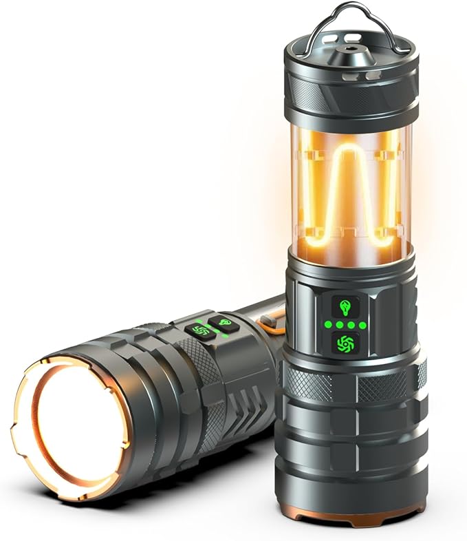 2 in 1 Rechargeable Flashlight 5000mAh All Aluminum Body Camping Lantern True 5000 Lumens Outdoor Camping Light , Zoomable LED Flash Light with Electric Lantern Failure Emergency Survival Kits