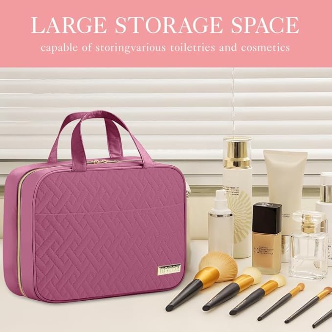 HOTOR Travel Toiletry Bag w/Hanging Hook - Spacious Toiletry Bag Essentials for Women & Men, Makeup Bag/Big Comparment, Waterproof for Travel Accessories, Large, Rosewood-Pink