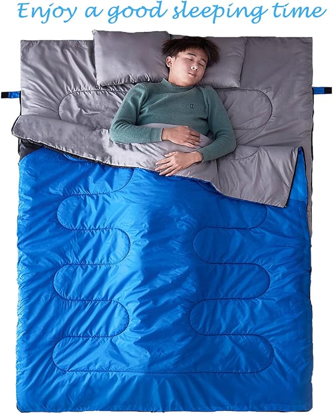 Tuphen Double Sleeping Bag, Sleeping Bag with 2 Pillows, Queen Size XL Bag for 2 People, Cold Warm Weather- 3 Seasons, Waterproof Adults for Camping, Backpacking or Hiking