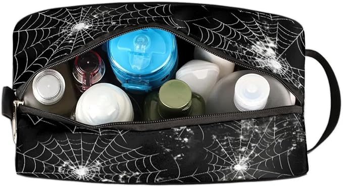 Spiders Web Hanging Toiletry Bag,Travel Hygiene Kits,Waterproof Makeup Carry-on Bags,Cosmetic Bag,Approved Shave Dopp Kit for Toiletries Shower Bathroom Halloween Accessories Gifts Black