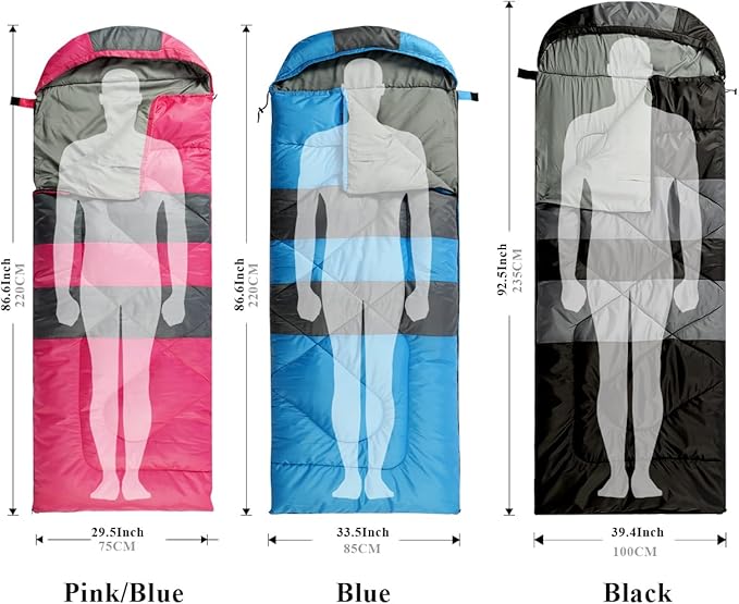Sleeping Bags, Camping Sleeping Bag for Adults, 3 Season Warm & Cool Weather, Lightweight Waterproof Sleeping Bags for Indoor Outdoor Camping Traveling Backpacking, Pink/Blue/Black
